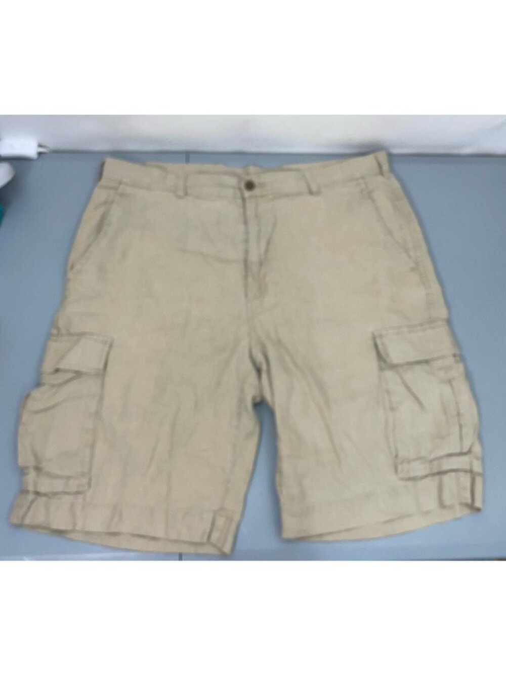 Jos A Bank Linen Cargo Shorts Beach Vacation Resort Beige Mens 38